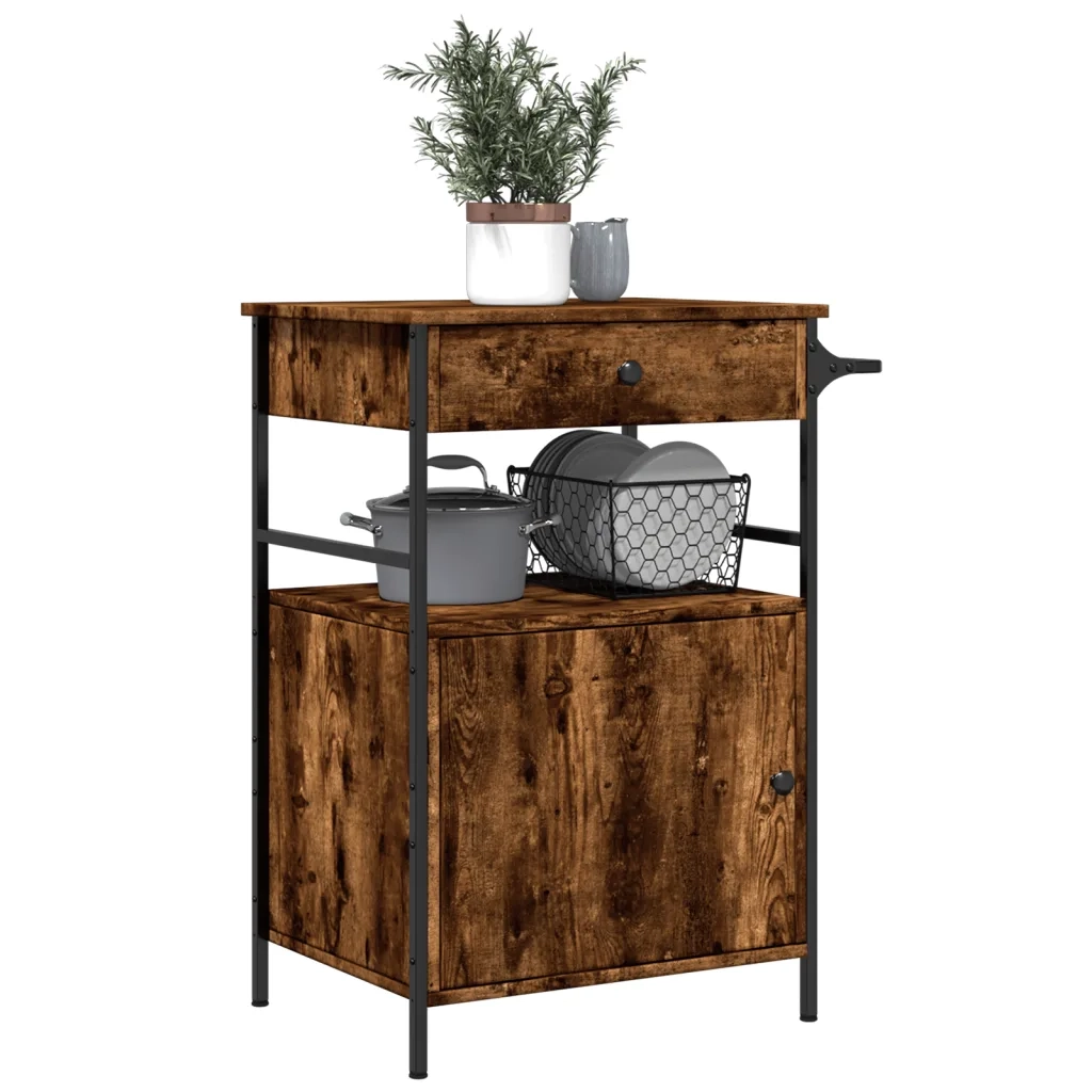 Carrello da Cucina Rovere Fumo 56x43x89,5 cm Legno Multistrato 842393