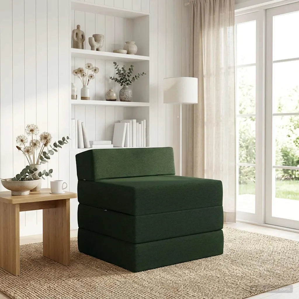 Divano Letto Pieghevole Verde Scuro 200 x 70 x 10 cm Tessuto