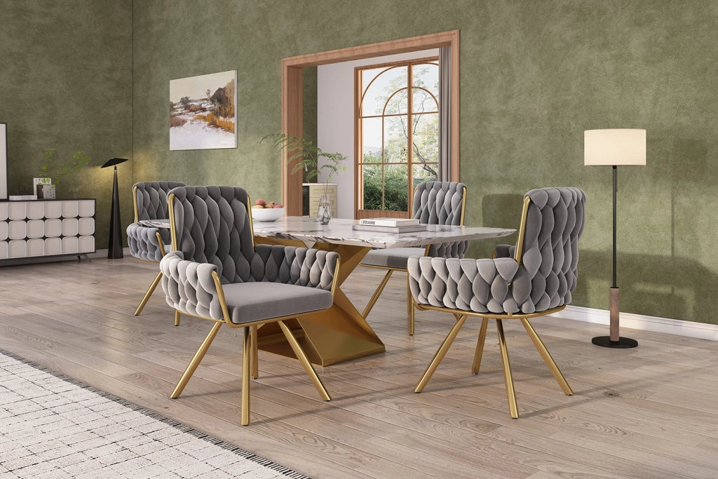 Set di 2 sedie da pranzo girevoli in velluto grigio con struttura in acciaio