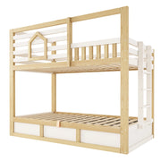 Letto a Castello 90 x 200 cm; 2 Posti - Contenitore e Scala - in Legno - Bianco e Rovere
