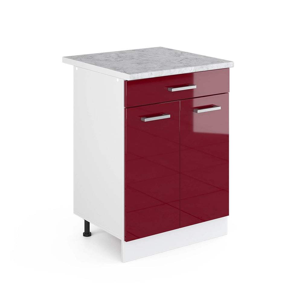 Vicco Mobiletto base per cucina Rosso lucido 60 cm con cassetto PL Marmo