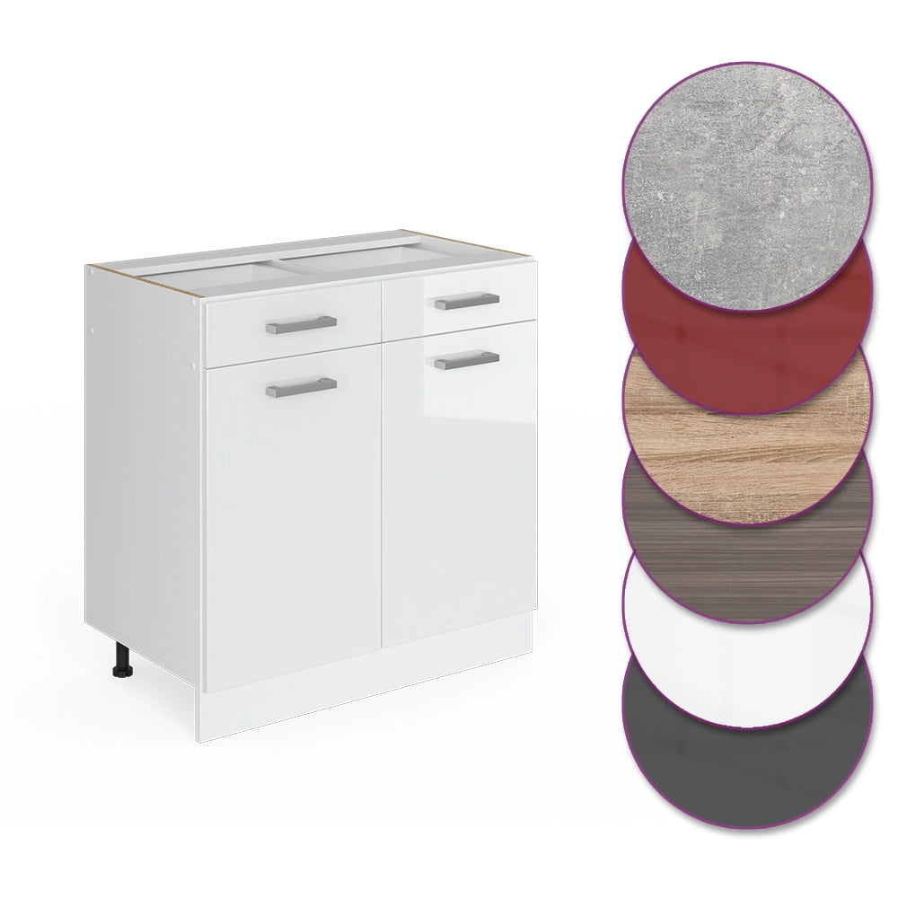 Mobiletto base per cucina R-Line Bianco lucido/Bianco 80 cm Senza piano di lavoro Vicco