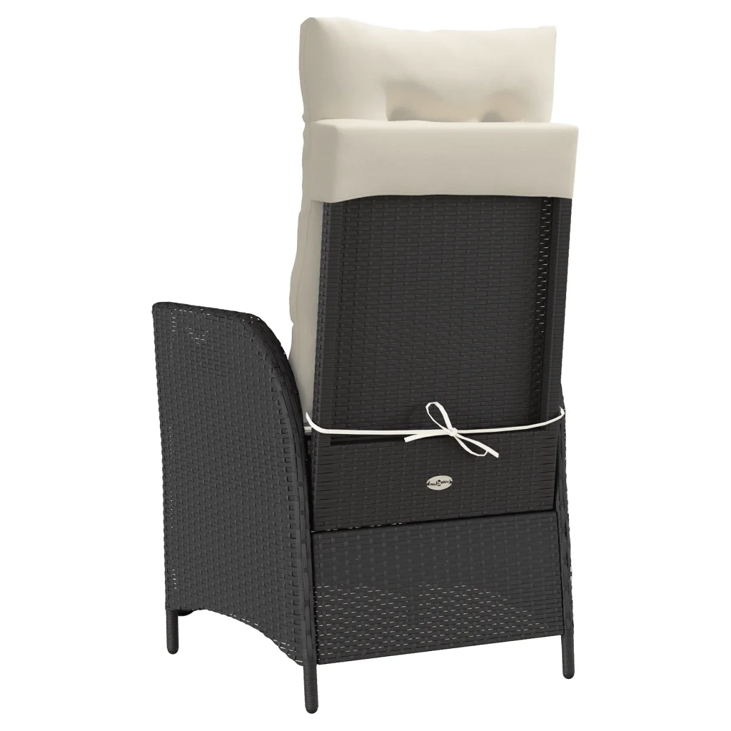 vidaXL Sedia Reclinabile da Giardino con Cuscini Nera in Polyrattan