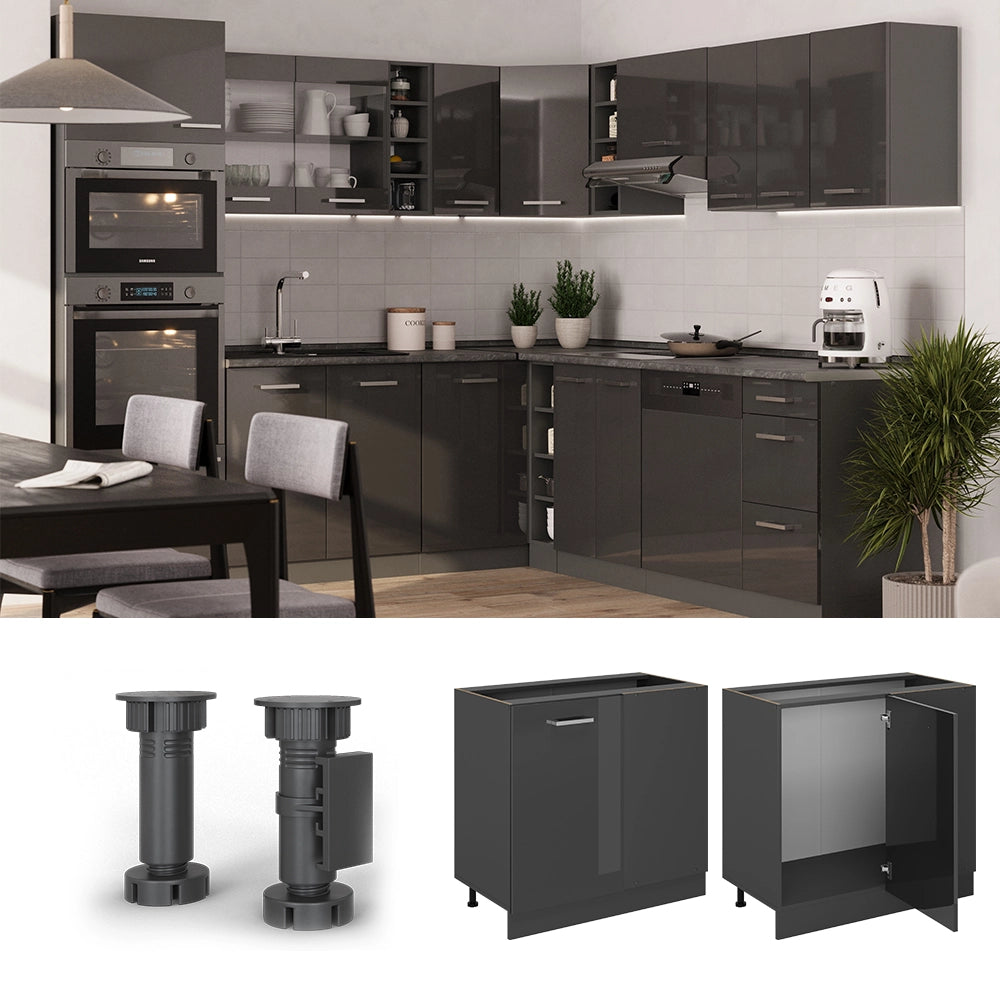 Vicco Mobile ad angolo cucina Antracite lucido 86 cm , PL Rovere