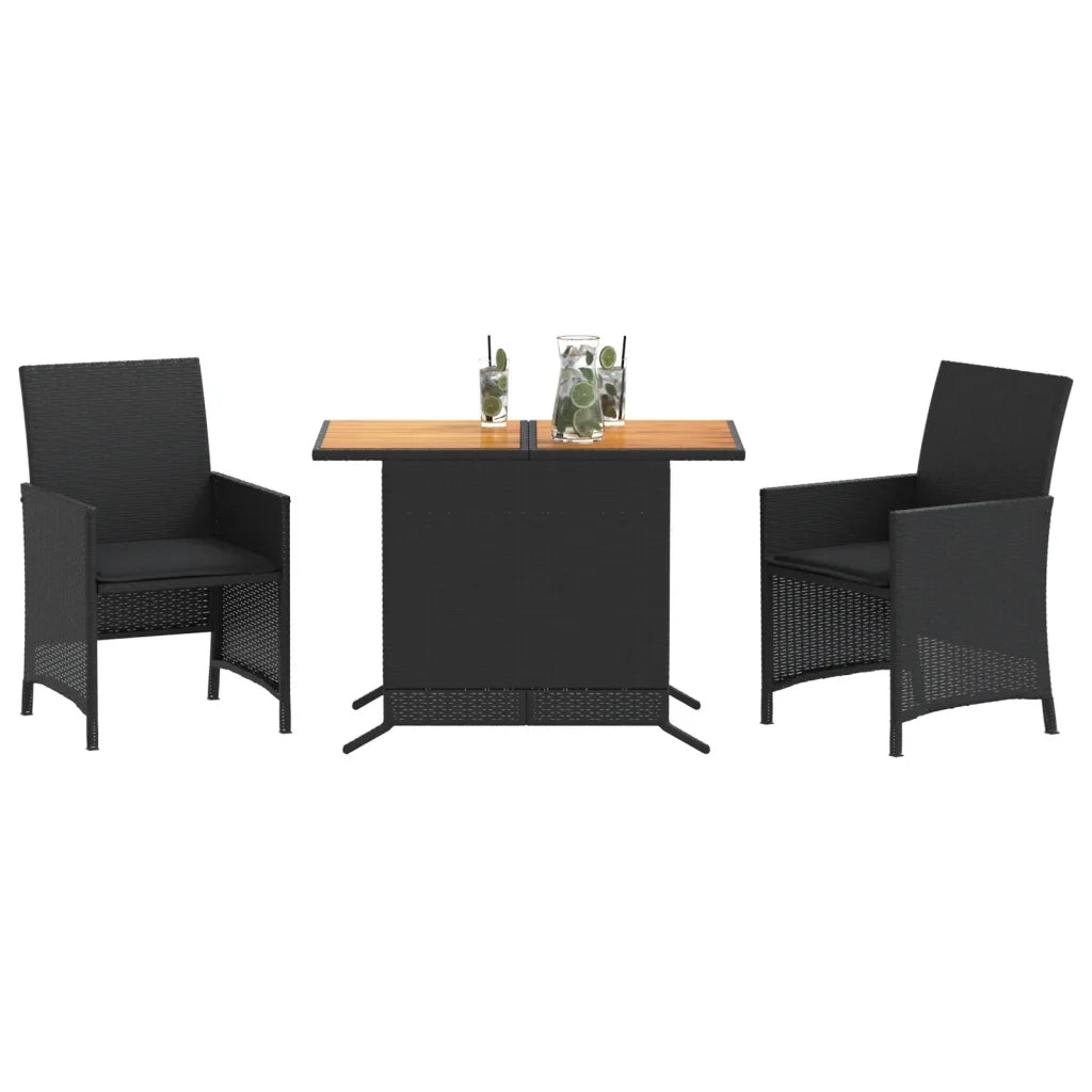 Set da BistrÃ² 3 pz con Cuscini Nero in Polyrattancod mxl 113635