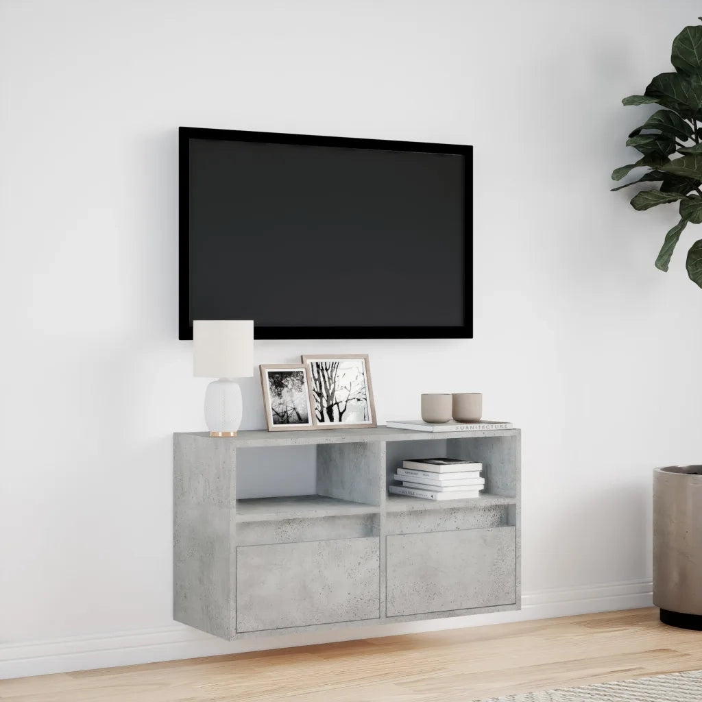 Mobile TV a Parete con Luci LED Grigio Cemento 80x31x45 cm 852330
