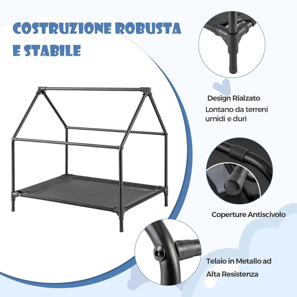 Casetta per Cani, Letto Rialzato per Cani con Copertura Rimovibile ed Impermeabile e Finestre Ventilate, Cuccia Cane Esterno ed Interno Taglia Piccola/Media/Grande (64 x 91 x 86 cm)