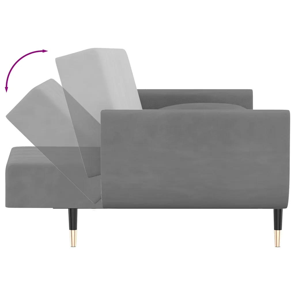 Divano Letto a 2 Posti con 2 Cuscini Grigio Chiaro in Velluto 337582