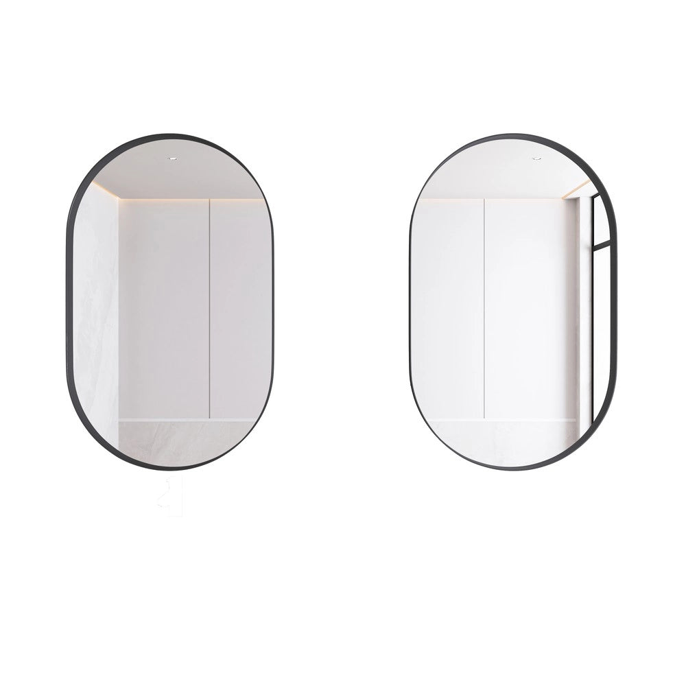 Armadietto Specchio Ovale da Bagno con Ripiani Regolabili ¨C MINIMAL ¨C Nero