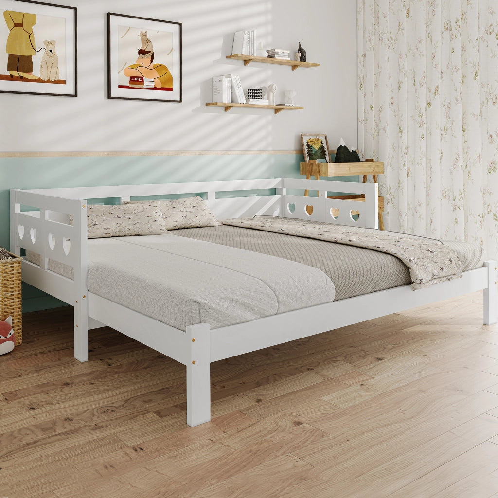 Letto estraibile 90 × 190 cm con secondo letto, struttura a cuore, senza materasso, legno bianco