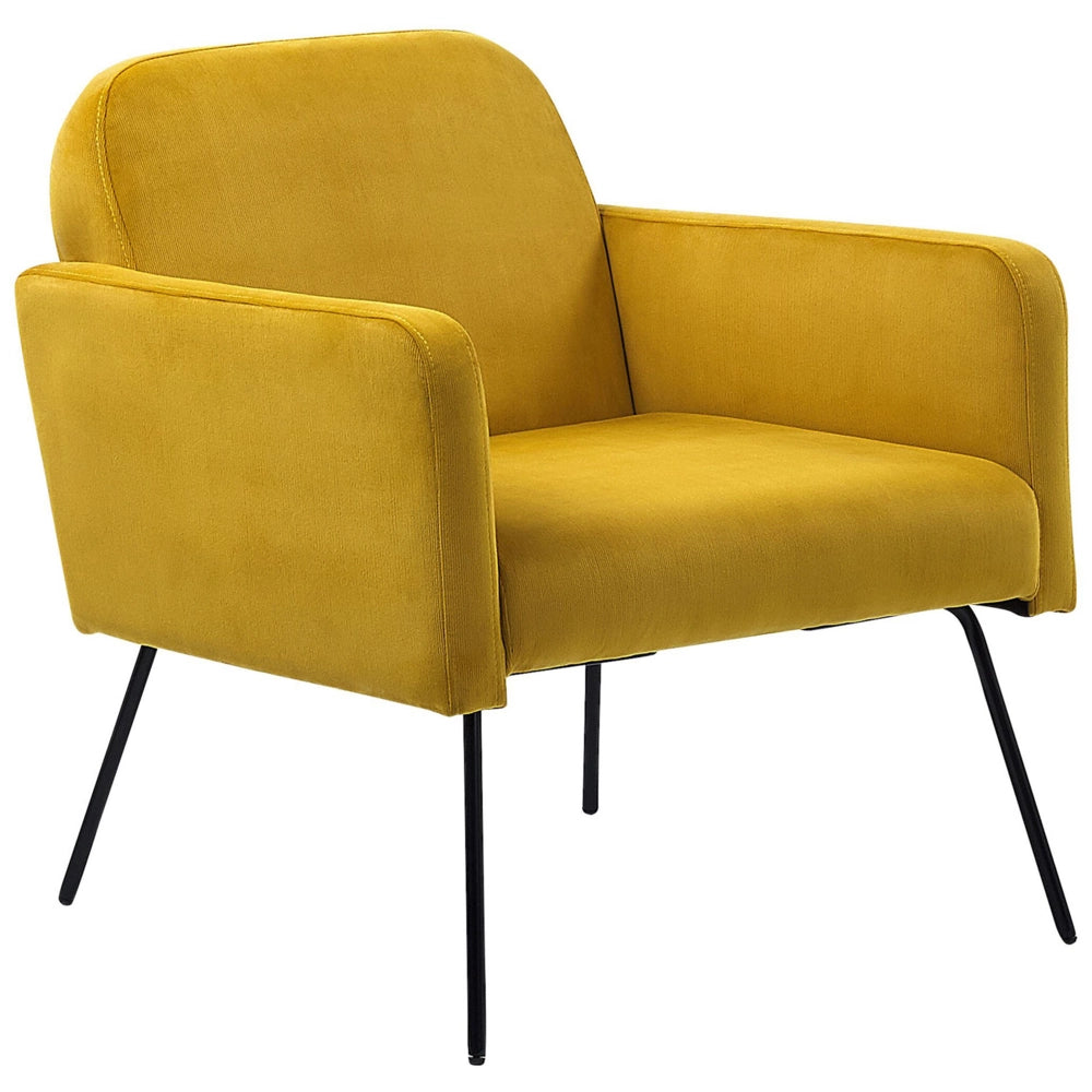 Poltrona Velluto Giallo Snelle Gambe in Metallo Nero Moderno Soggiorno Retrò