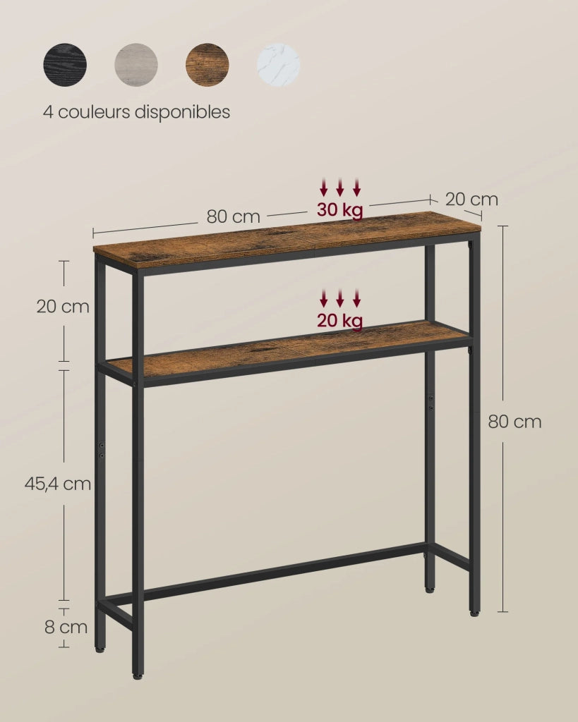 Consolle per ingresso tavolino sottile a 2 ripiani 20 x 120 x 80 cm tavolino laterale con 2 ripiani per soggiorno o camera da letto marrone 12_0005222