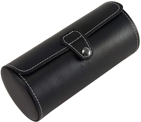 Cassetto orologio a griglia 3 celle, portadischi, cassetto orologio in pelle PU, portadischi in pelle, nero