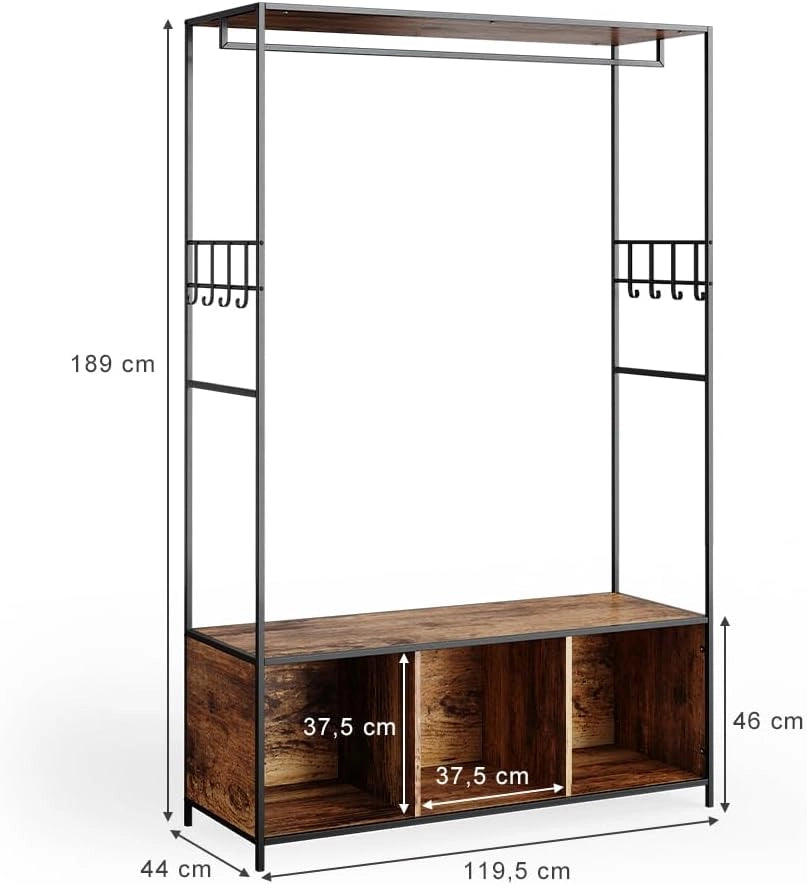 Armadio multifunzione Fyrk, Rovere rustico, 119.5 x 189 cm, con ripiani aperti e ganci per una conservazione flessibile