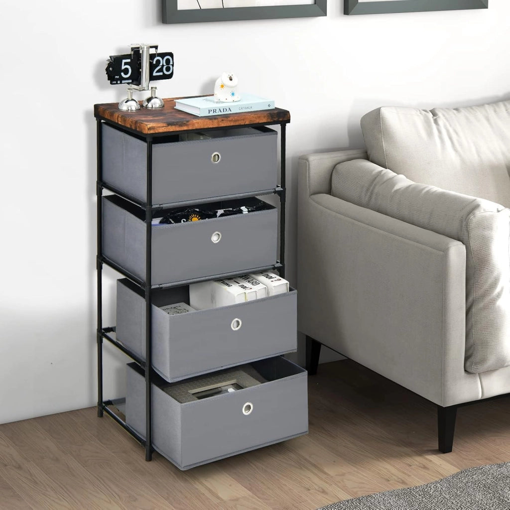 Cassettiera in Tessuto, Mobile con 4 Cassetti e Struttura Robusta in Metallo, Mobiletto Salvaspazio per Camera da Letto, Corridoio, Ingresso e Armadio, 42 x 33,5 x 84,5 cm (Grigio)