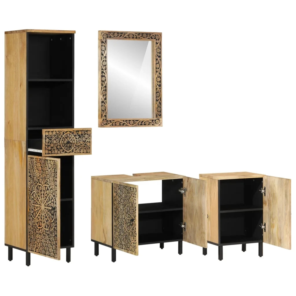 Set Mobili da Bagno 4 pz in Legno Massello di Mangocod mxl 90600