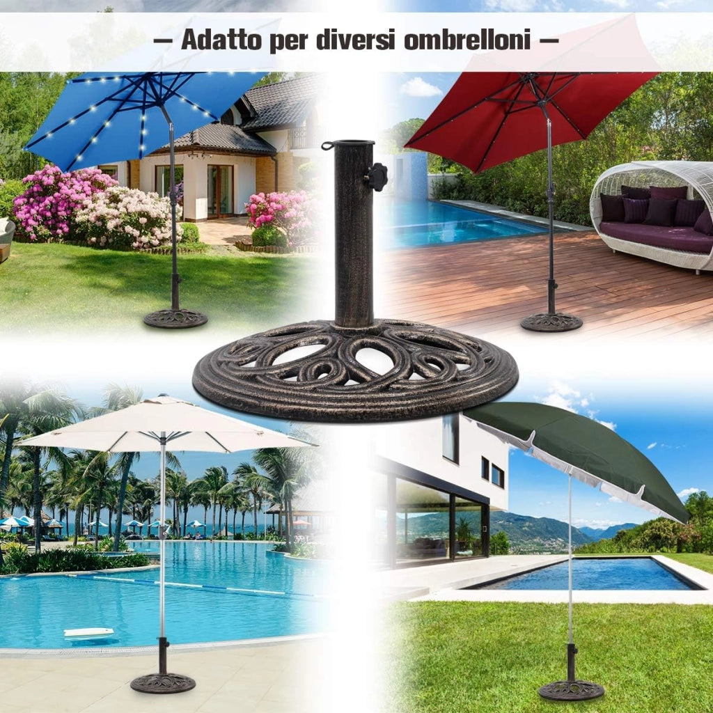 Base per Ombrellone, Ideale per Pali da 38-48mm, Base Ombrellone in Ghisa, Facile da Montare e Pulire, Bronzo