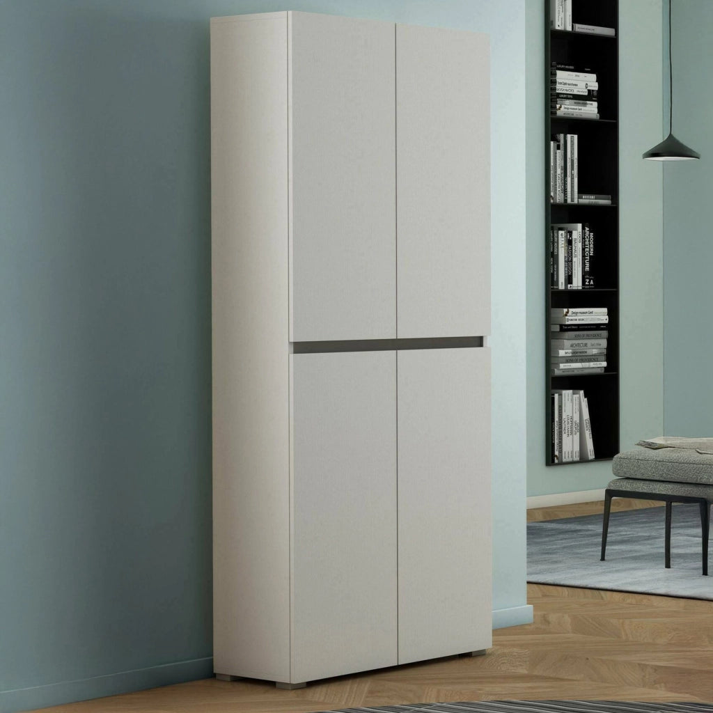 Armadio multiuso grande Arro, Scarpiera con ripiani regolabili, Mobile porta scarpe a 4 ante, 100% Made in Italy, 80x37h195 cm, Bianco