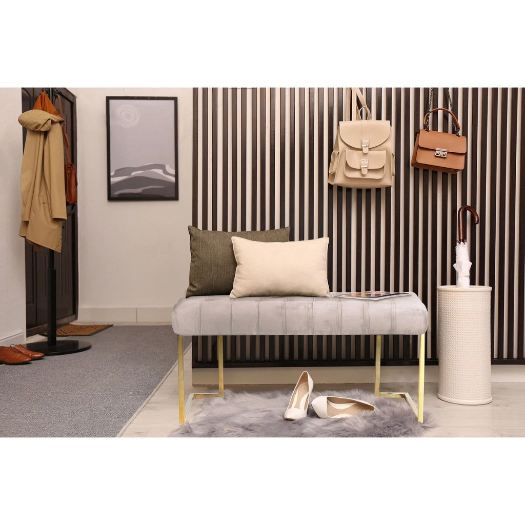 Panca Rarity in velluto taupe con base dorata