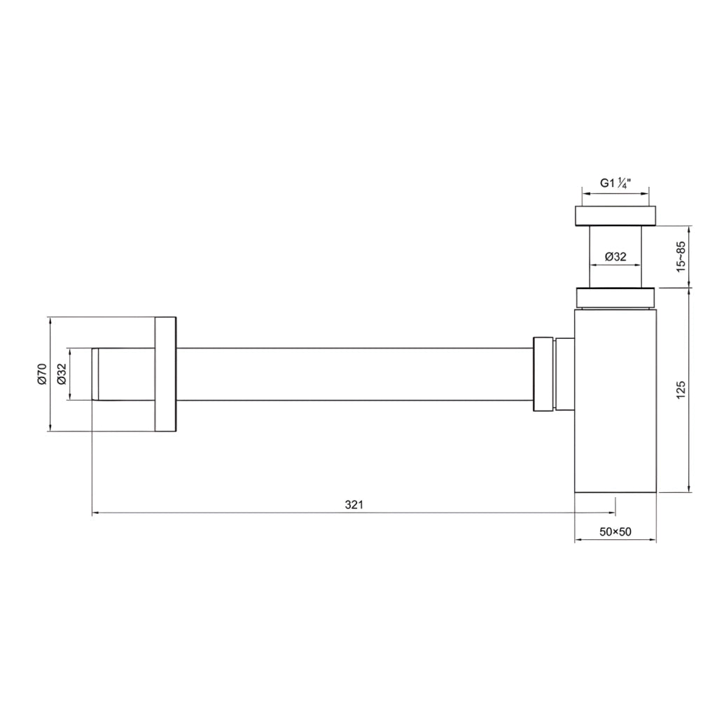 Sifone tubo di scarico in ottone cromato quadro per lavabo lavandino bagno da 1.1/4” *** confezione 1
