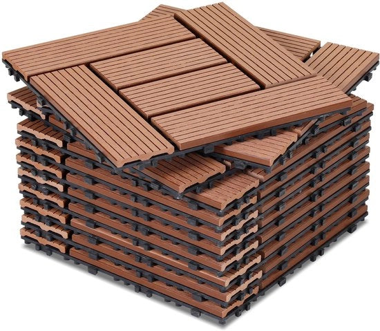 Set di lastre WPC 6 m², lastre stabili per balcone e giardino marrone 30x30cm