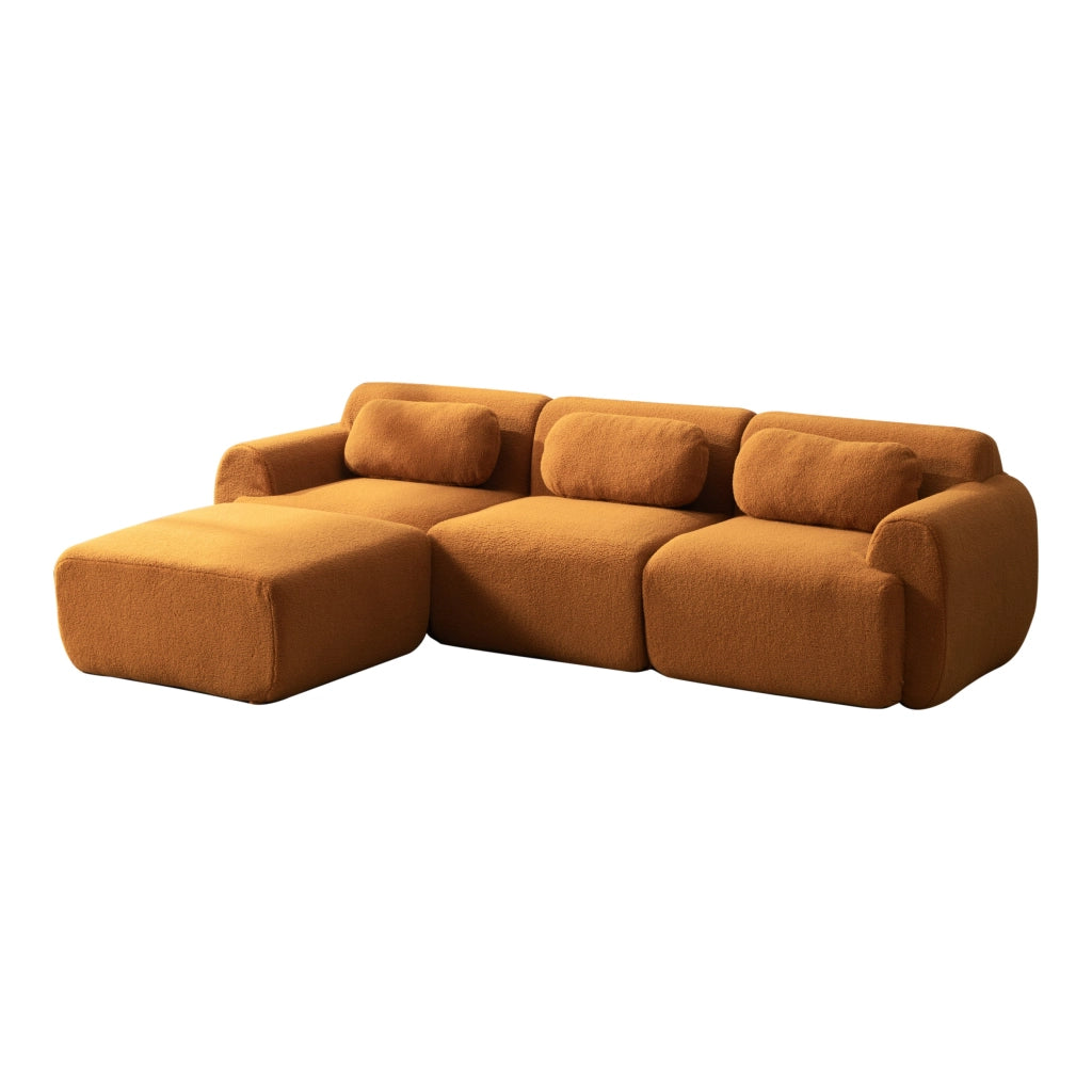 Divano modulare in ciniglia 3 posti 271x177x71 cm caramello
