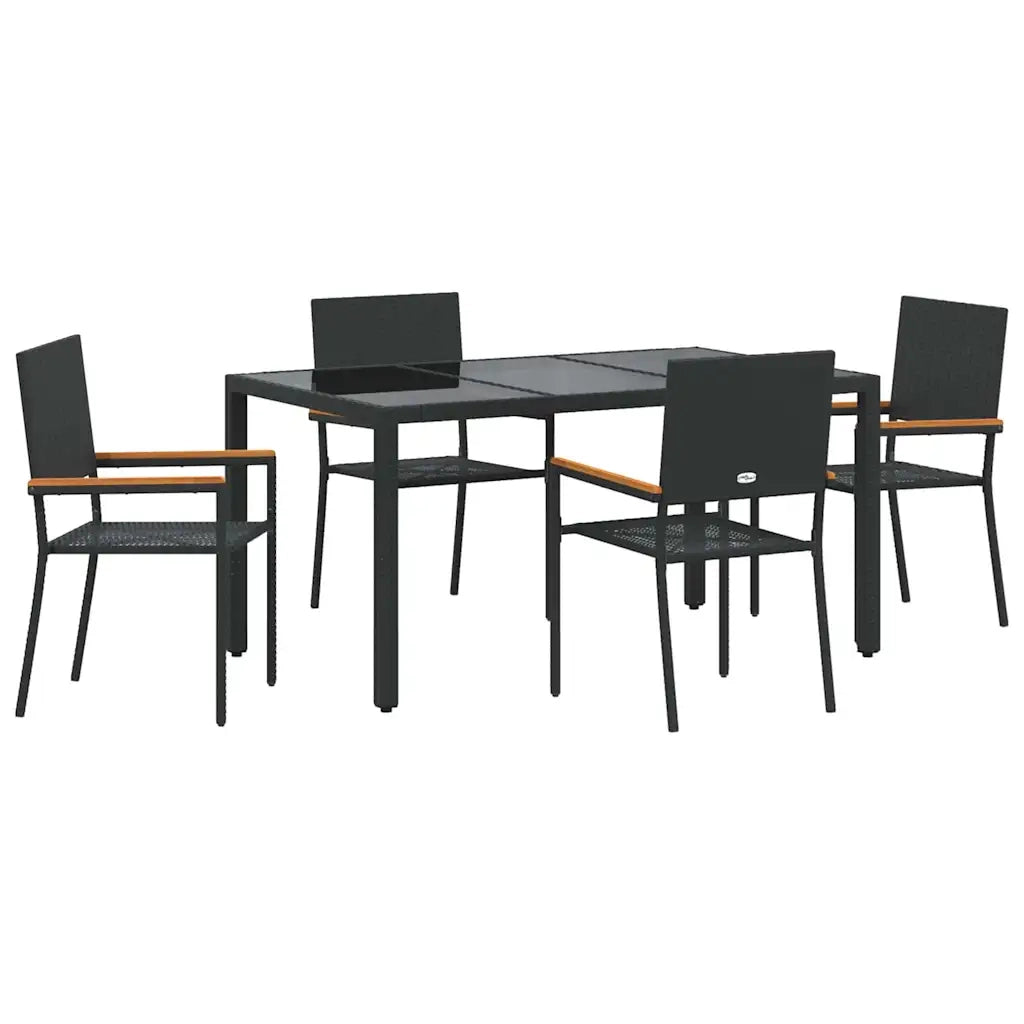 Set da Pranzo per Giardino 5 pcs Nero polyrattan 3365390
