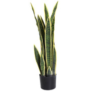 SANSEVERIA ARTIFICIALE PIANTA DA ESTERNO E INTERNO CON VASO DECORATIVO REALISTICA VERDE E GIALLO ?15CM X 80CM