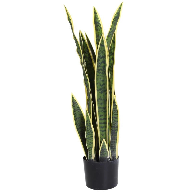 SANSEVERIA ARTIFICIALE PIANTA DA ESTERNO E INTERNO CON VASO DECORATIVO REALISTICA VERDE E GIALLO ?15CM X 80CM