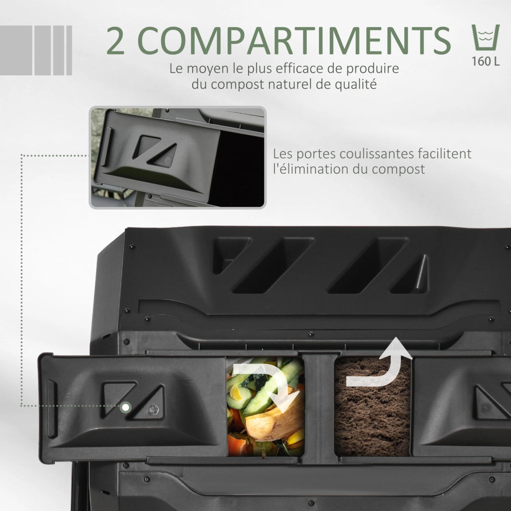 Compostiera Rotante a Doppia Camera ¨C zephmum ¨C Nero Acciaio PP 160L