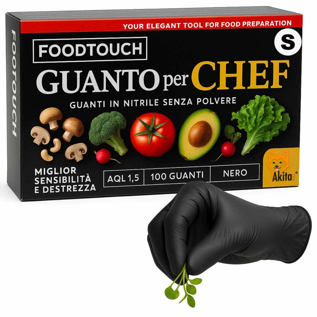 Akitaink Guanti Nitrile Neri Chef Food Touch S 100pz