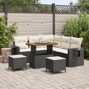 Set Divano da Giardino 8 Pezzi con Cuscini Nero Rattan Polietilene Acacia