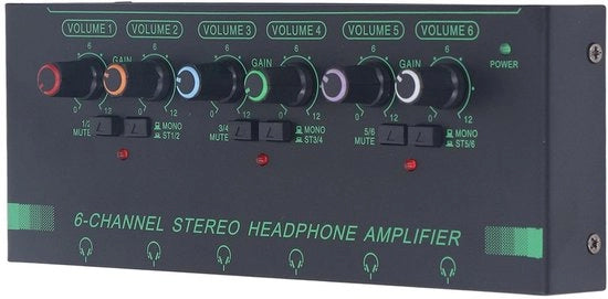 Diviseur di cavi per cuffie 6 canali - Amplificatore per cuffie stereo - 12 uscite - Alimentazione via USB-C - Portatile - Regolazione del volume manuale