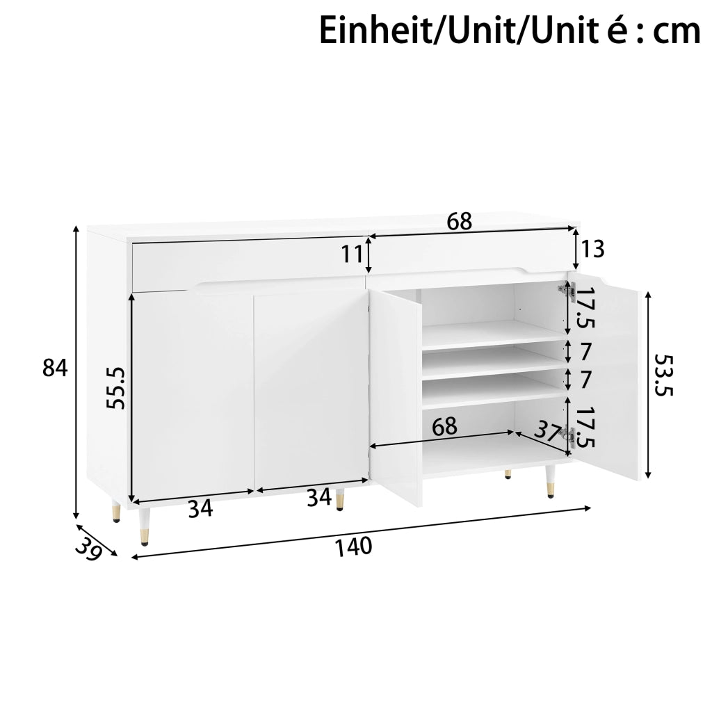 OKWISH Scarpiera con 2 Ante e 2 Cassetti, Ripiani Regolabili e Chiusura Ammortizzata, per Ingresso, 140×39×84 cm