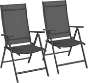 SONGMICS Sedie da Giardino, Set di 2 Sedie Pieghevoli, per Esterno, con Struttura in Metallo, Schienale Regolabile in 8 Posizioni, Capacità di Carico fino a 150 kg, Nero GCB29BK