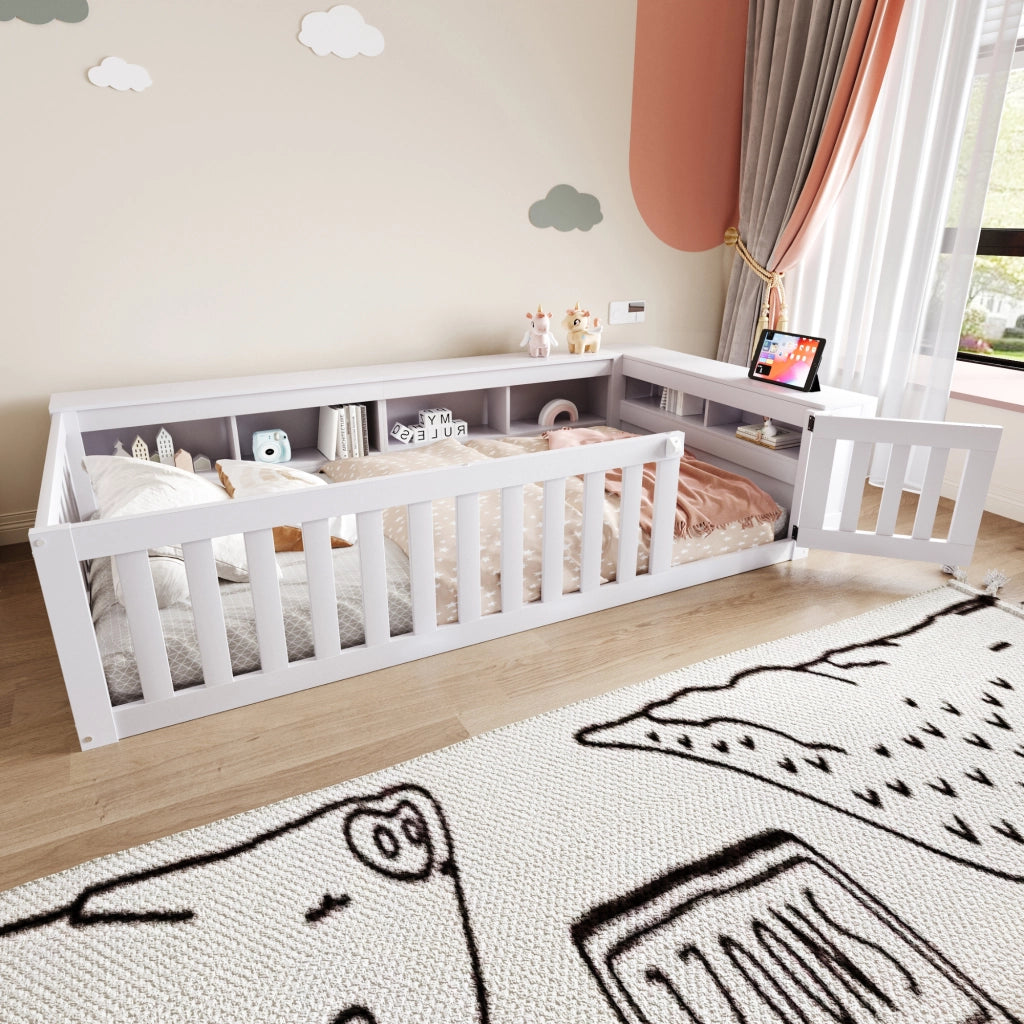 Letto singolo bianco con funzione multifunzione in legno massello 90x200 cm