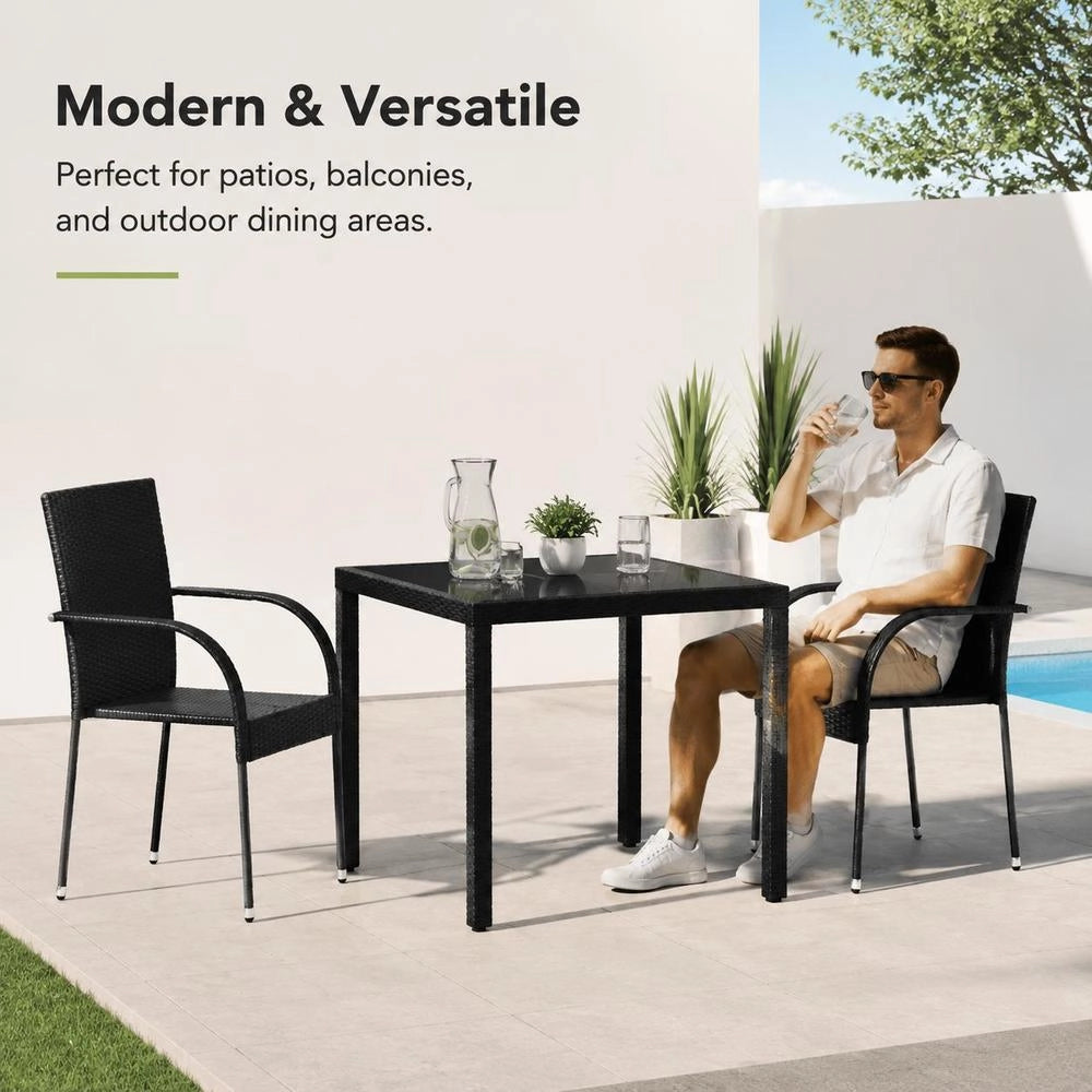 Stackable Garden Chairs, 2 Pieces, Poly Rattan, Black