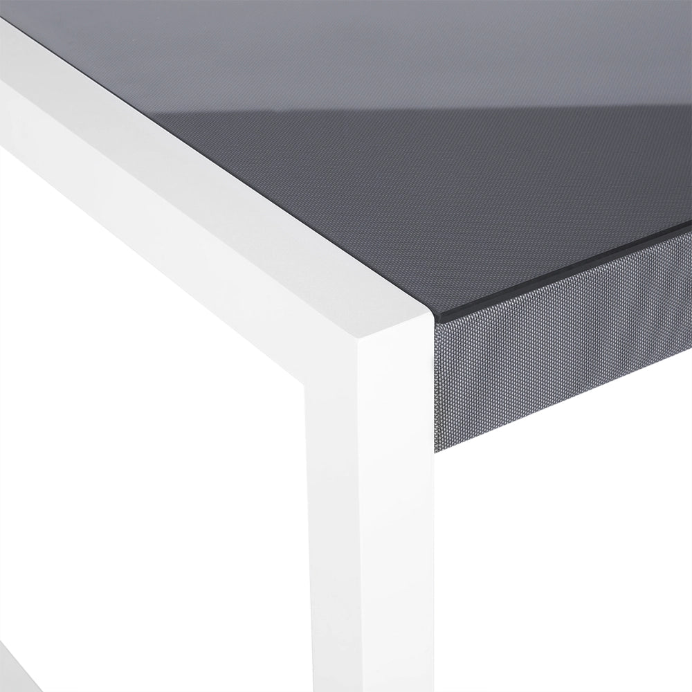 Set da pranzo da giardino Piano in vetro grigio 202 x 90 cm Struttura in alluminio a 6 posti con imbottiture per cuscino del sedile