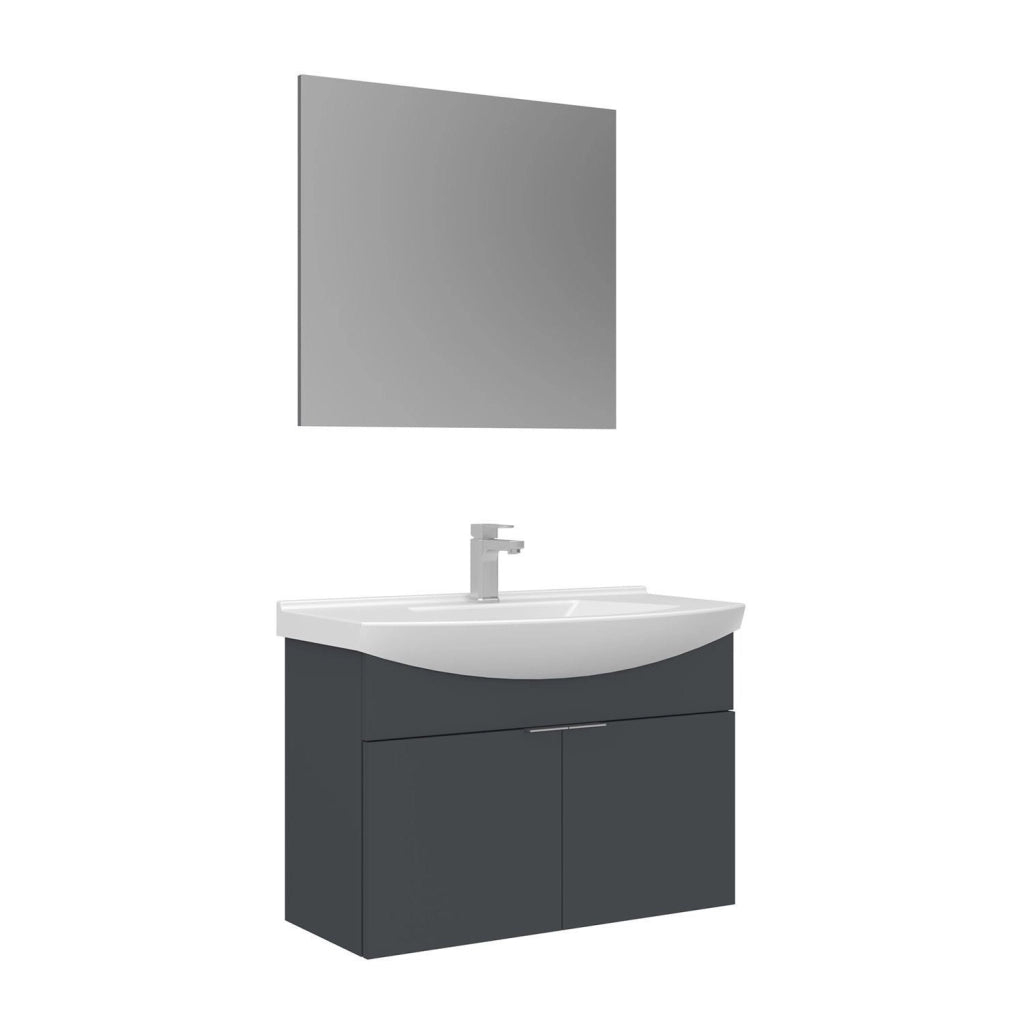 Set mobile lavabo con specchio (2 pezzi) "Purus 80" - 80 x 50 x 58 cm - Antracite opaco