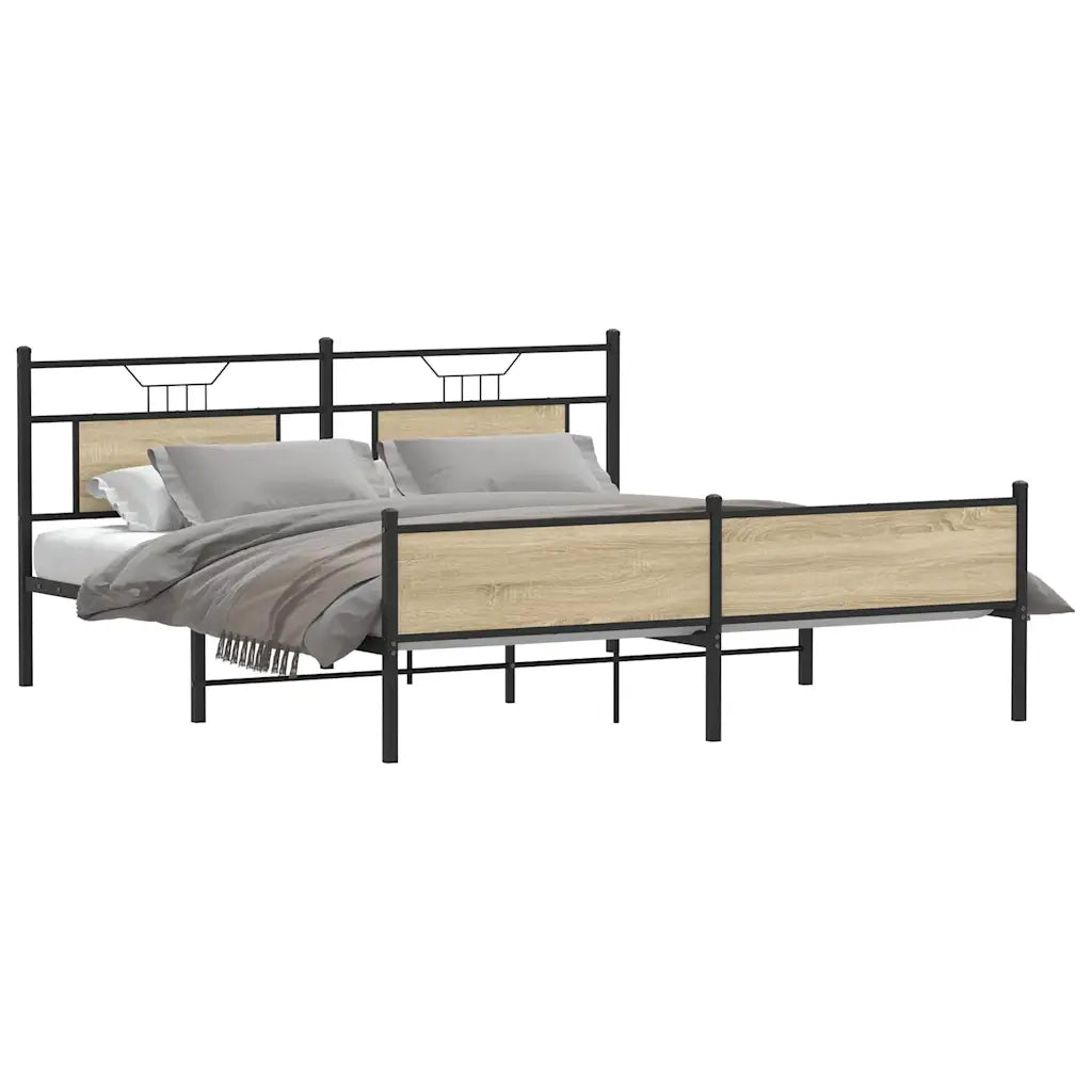 Letto matrimoniale | Letto per adulti | Giroletto senza Materaso in Metallo Rovere Sonoma 183x213 cm