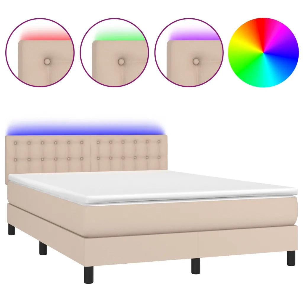 Giroletto Molle Materasso e LED Cappuccino 140x200cm Similpelle 3134230