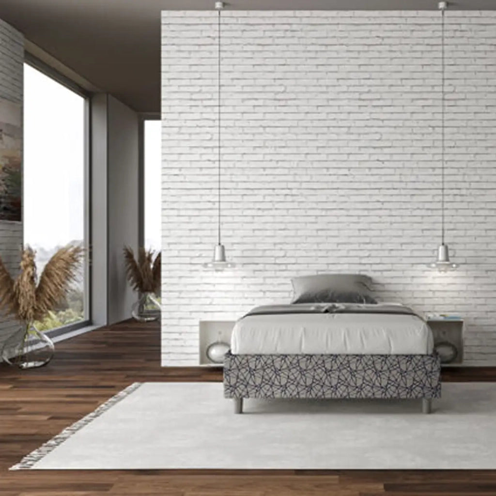 Letto una piazza e mezza con rete imbottito 120x190 tessuto Era 9 blu Azelia