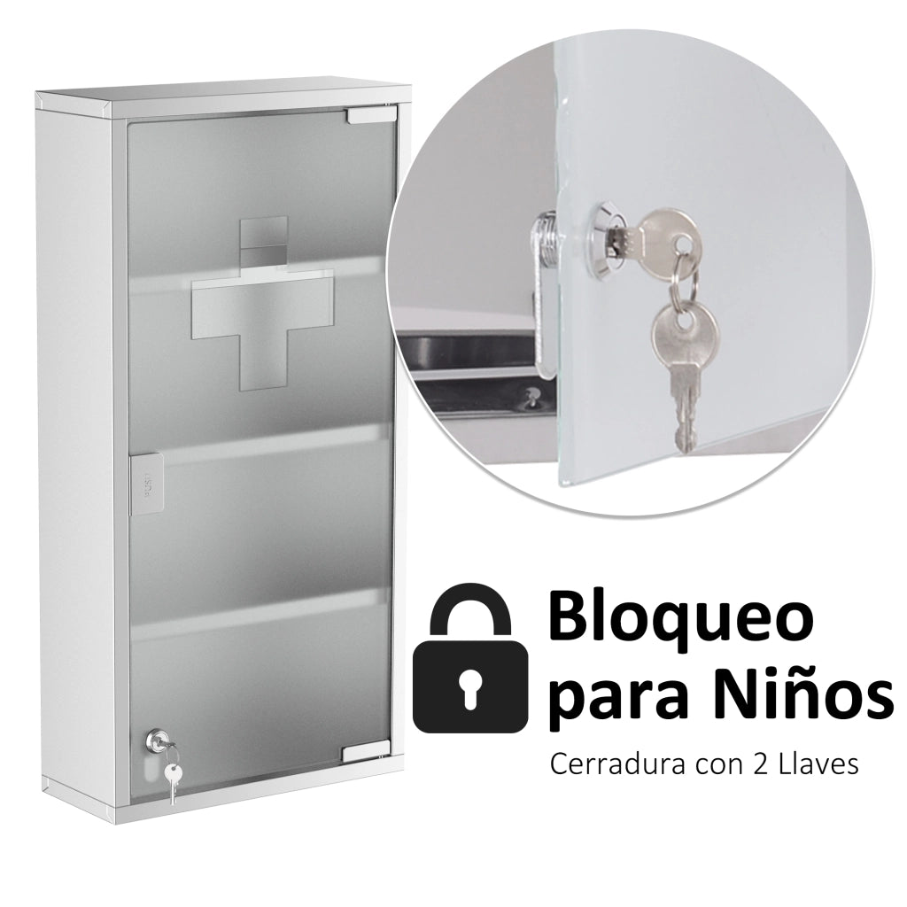 Armadietto Pronto Soccorso ¨C zephmum ¨C Acciaio Inox 4 Ripiani con Serratura