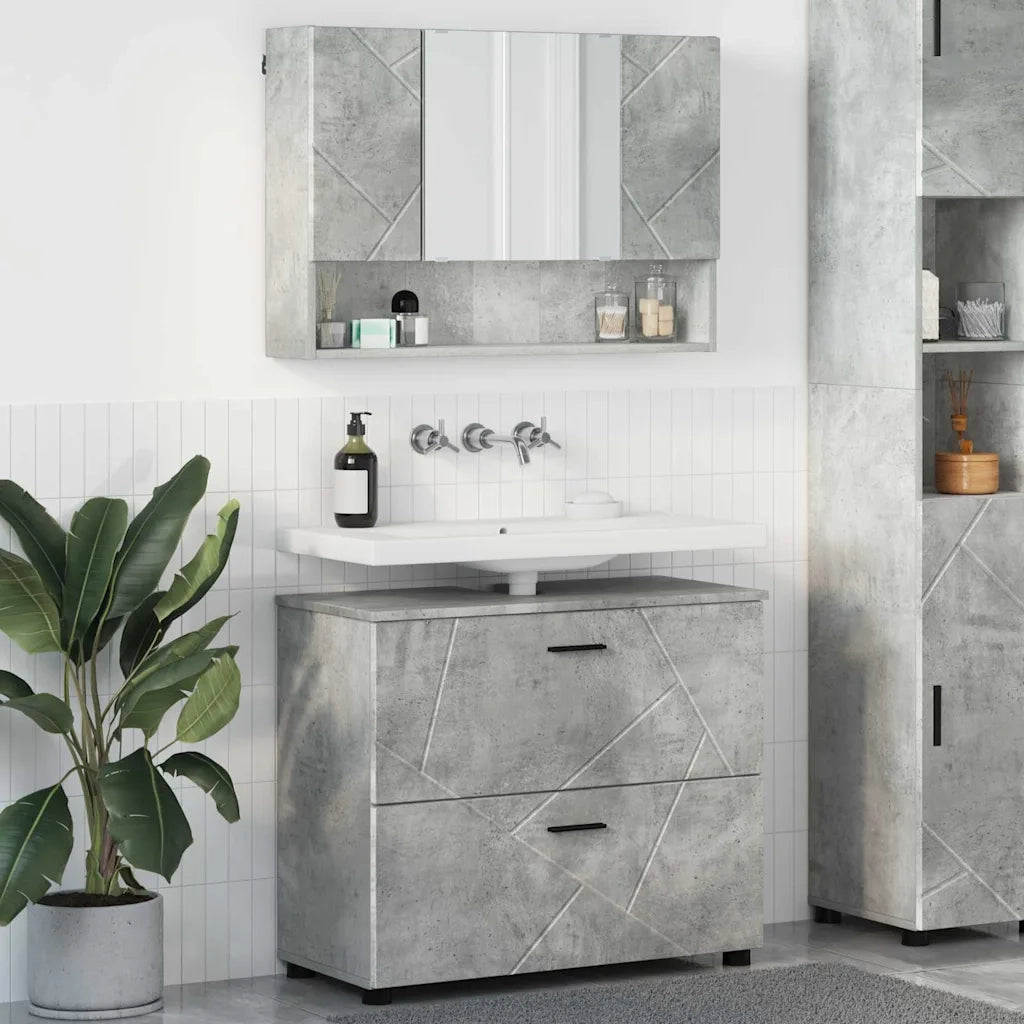 Set di mobili per il bagno con cassetto 2 pcs Grigio cemento
