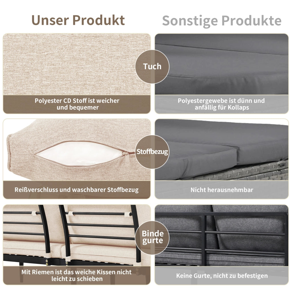 Set sedie sdraio giardino 5-6 persone: set pranzo terrazzo/balcone; 6 pezzi; 2 Divanooi 2 posti + 2 poltrone + 2 tavolini; beige