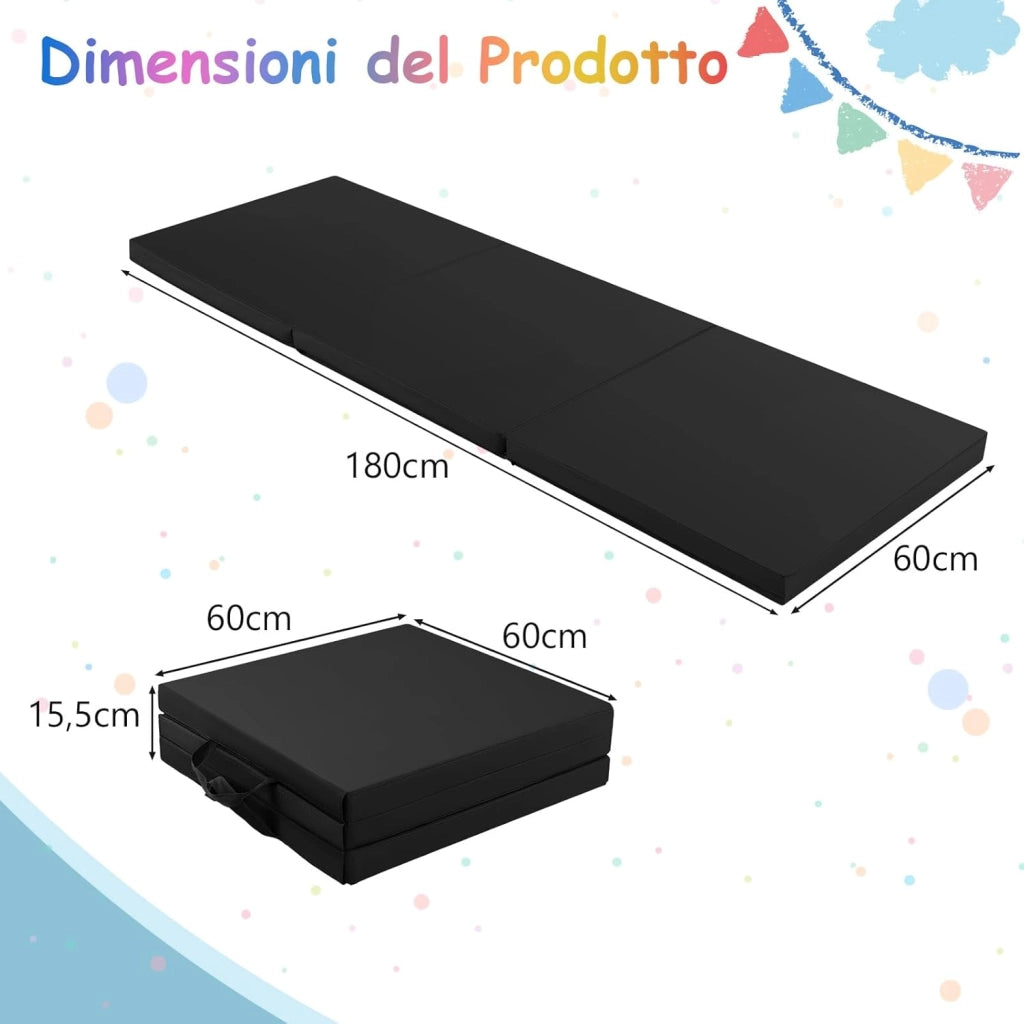 Tappetino da Yoga Spesso, Tappetino Fitness Pieghevole e Portatile con Imbottitura in EPE, Cerniera e Maniglie, Materassino Allenamento da Casa e Palestra, 180 X 60 X 5 cm