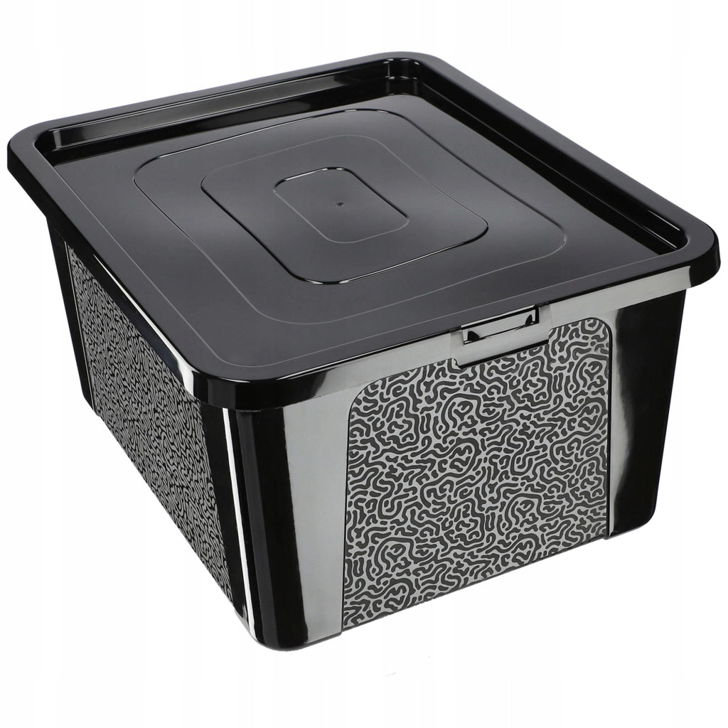 Contenitore in plastica KADAX da 20 litri con coperchio, nero, con chiusura a chiave, grande scatola organizer.
