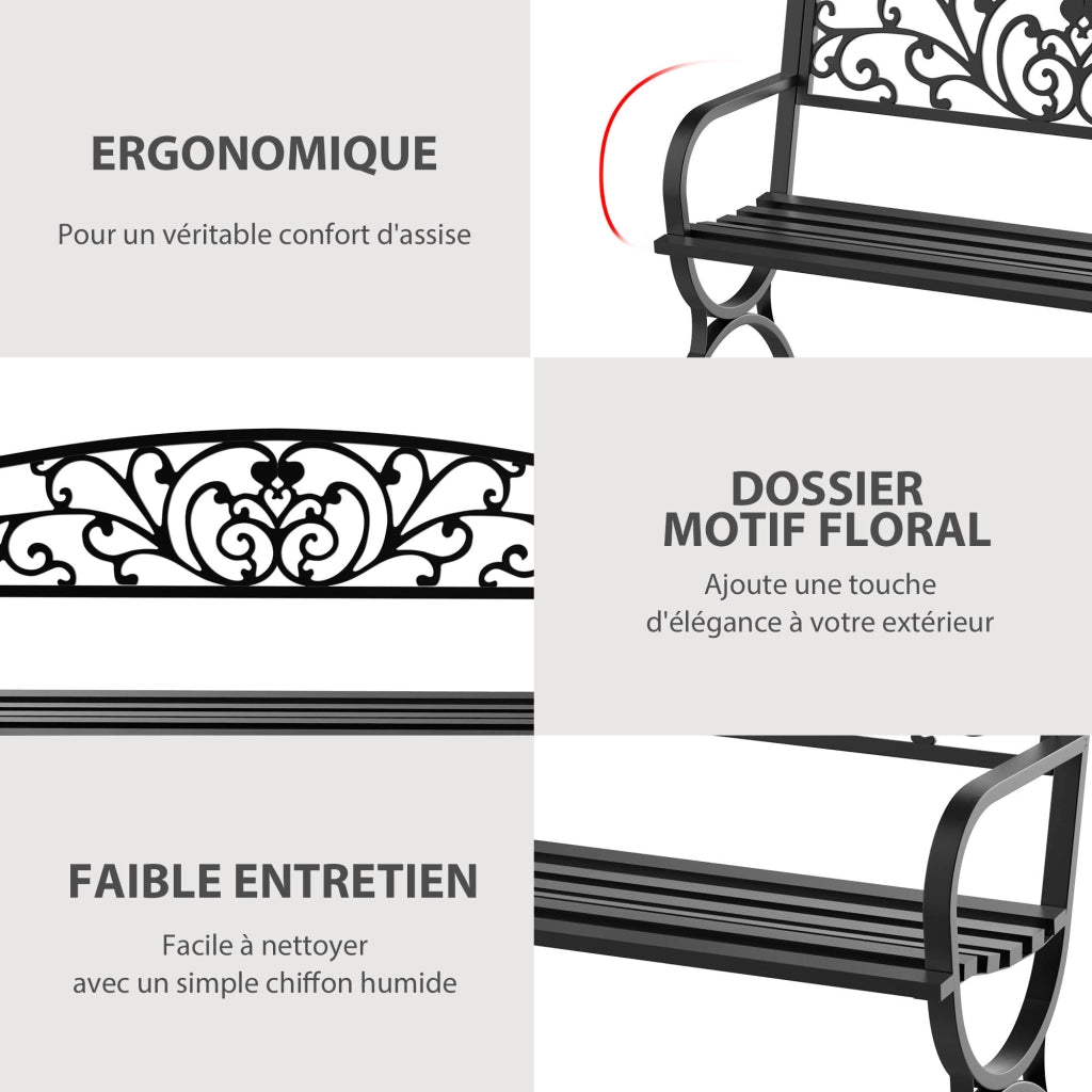 Panchina da giardino in acciaio 3 posti ¨C zephmum ¨C nero 127x60x85 cm