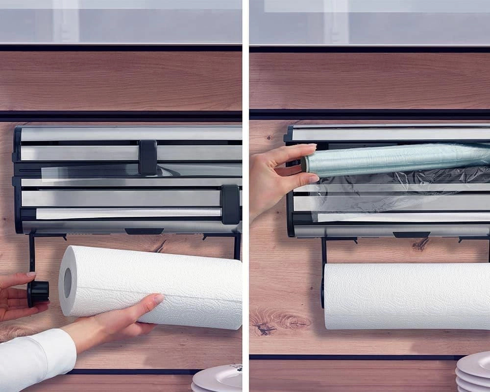 Leifheit 25793 porta asciugamani di carta Supporto per asciugamani di carta a parete Acciaio inox Nero, Acciaio inox