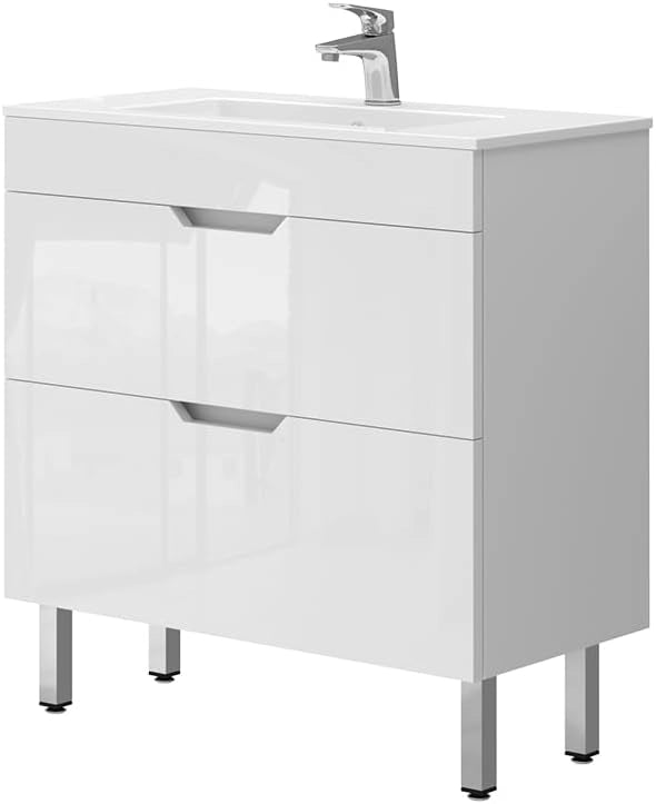 Set mobili bagno Clayton, Bianco, 49 cm, composto da mobile sottolavabo e lavabo